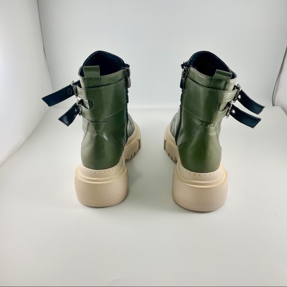 Womens Holler Combat Boots Olive Green Beige Round Toe Side Zip Buckle New,5 to9 - Picture 6 of 7